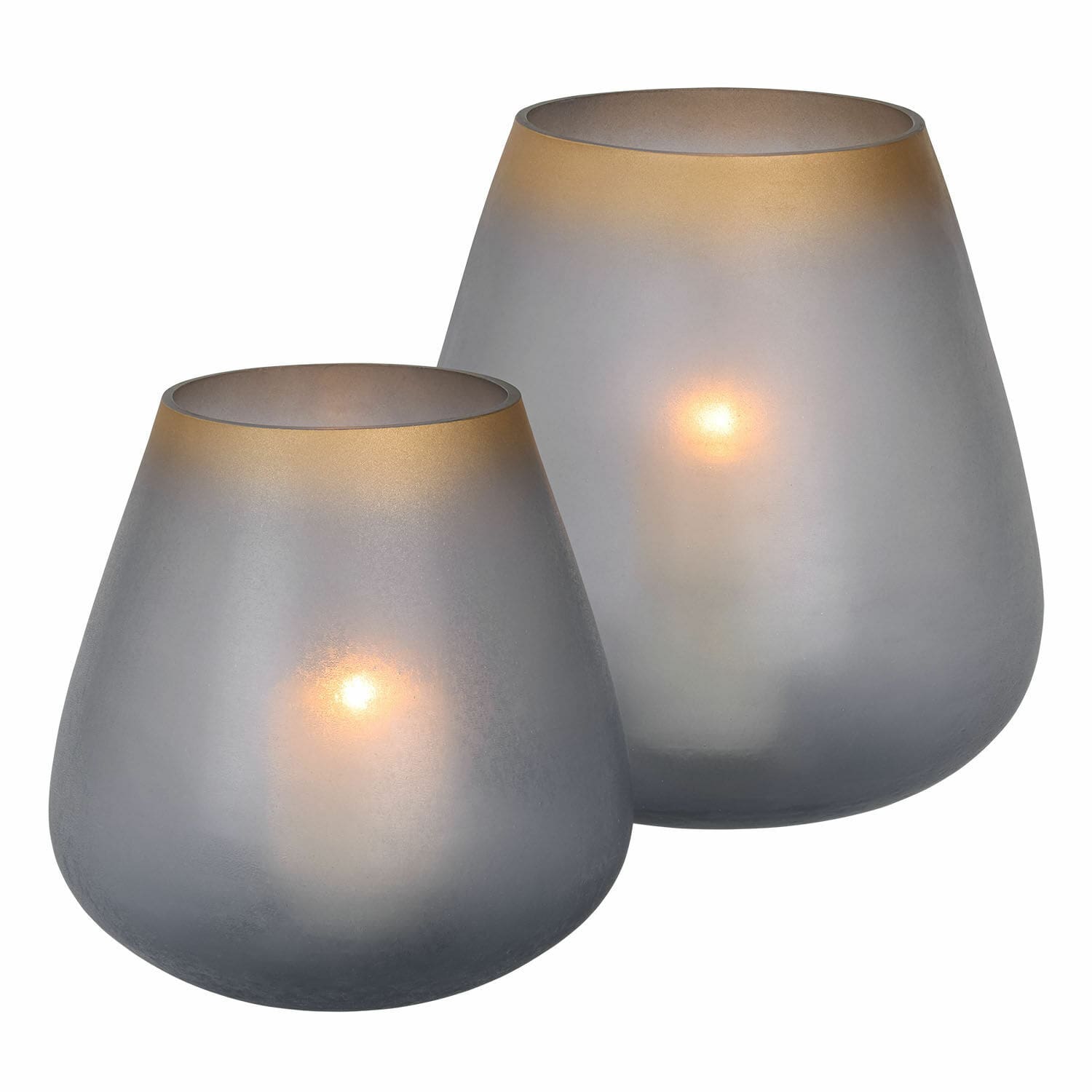 Windlicht set van 2 Nilorav Set van twee grijze glazen lantaarns met warm licht, stijlvolle interieurdecoratie