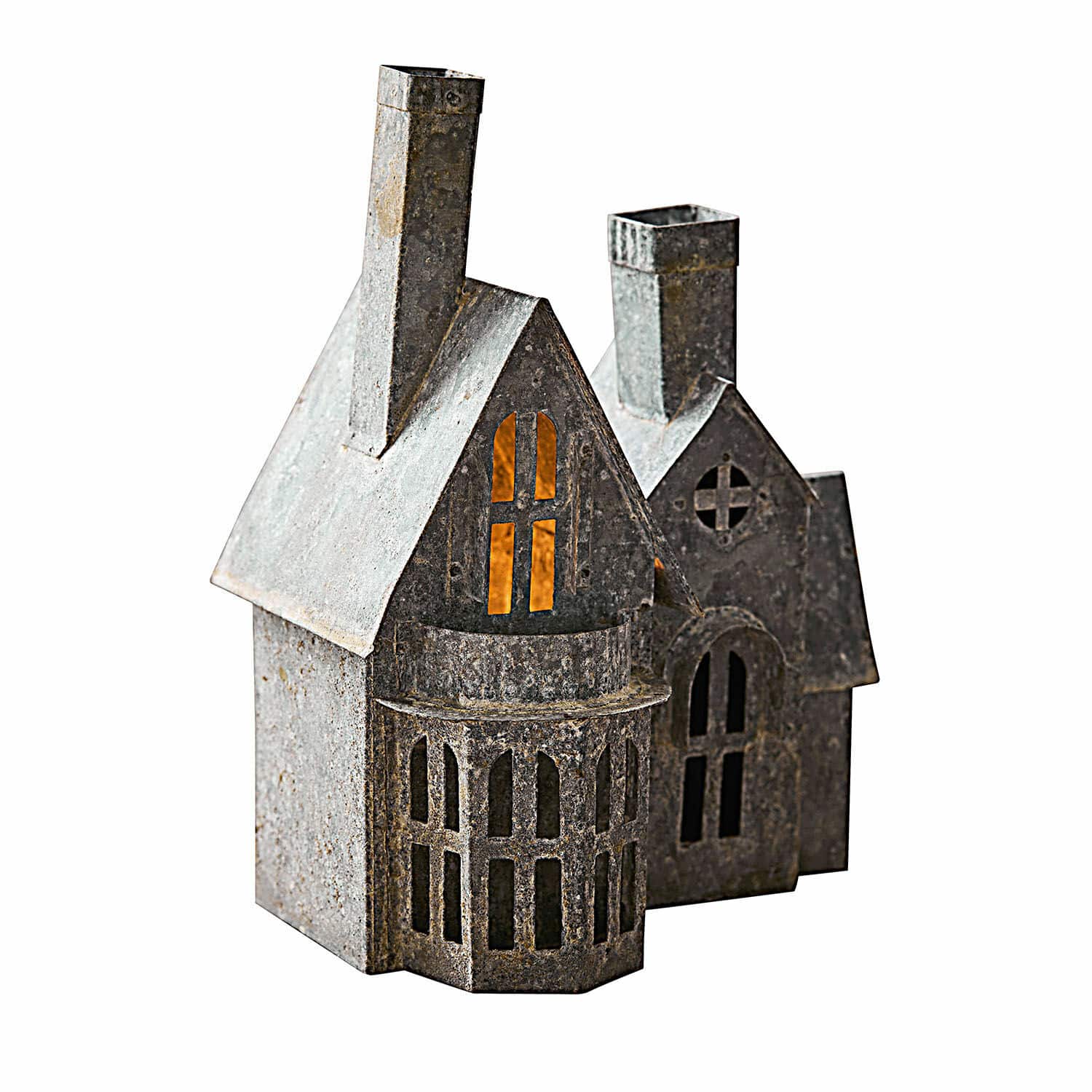 Sierhuisje Lanoux Vintage metalen huisdecoratie in grijs met verlichting, decoratief element voor binnen en tuin