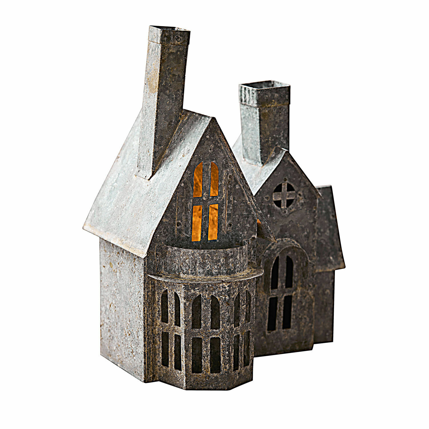 Sierhuisje Lanoux Vintage metalen huisdecoratie in grijs met verlichting, decoratief element voor binnen en tuin