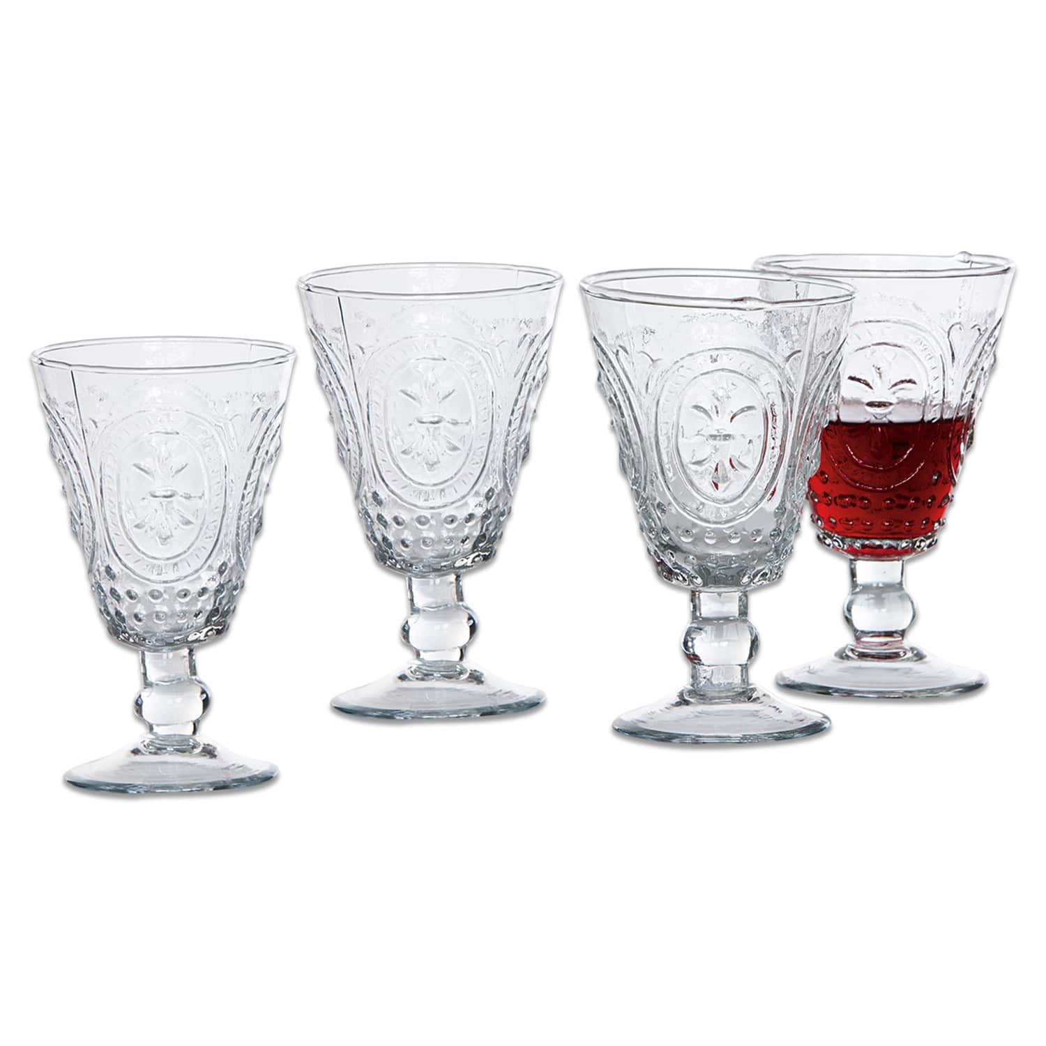 Wijnglas set van 4 Sarton Set van vier heldere glazen met decoratief patroon, perfect om dranken te serveren.