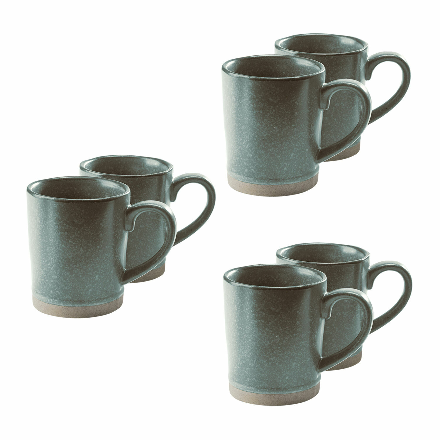 Mok set van 6 Biarré Set van zes grijze keramische mokken met handvat, perfect voor koffie en thee