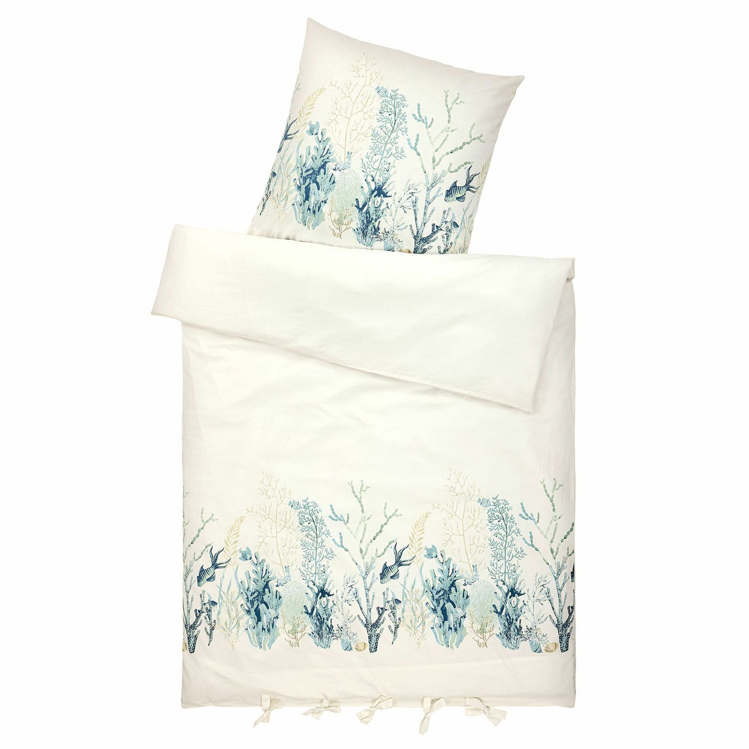 Dekbedovertrekset Grosmagny Katoenen beddengoed in ecru met motief van zeewier en vissen, decoratief en comfortabel