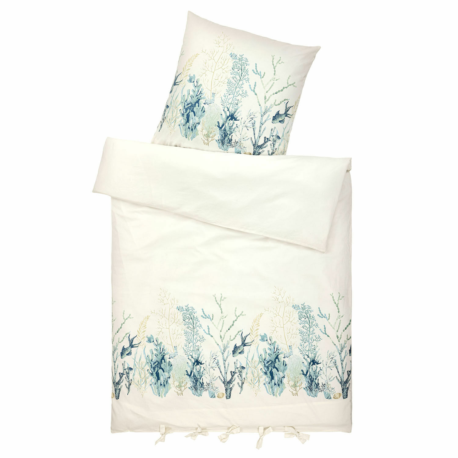 Dekbedovertrekset Grosmagny Katoenen beddengoed in ecru met motief van zeewier en vissen, decoratief en comfortabel