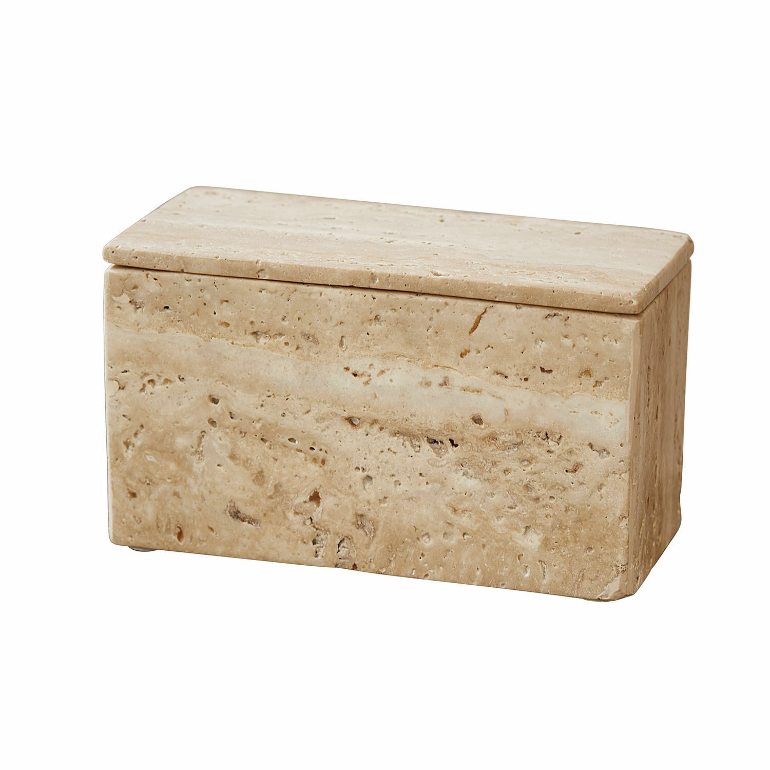 Kistje Tavone Rechthoekige doos van beige travertijn met deksel, natuurlijke steen voor opslag
