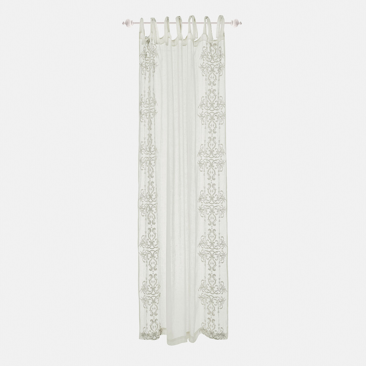Witte Damienie gordijn met fijn patroon, licht materiaal, stijlvolle raamdecoratie