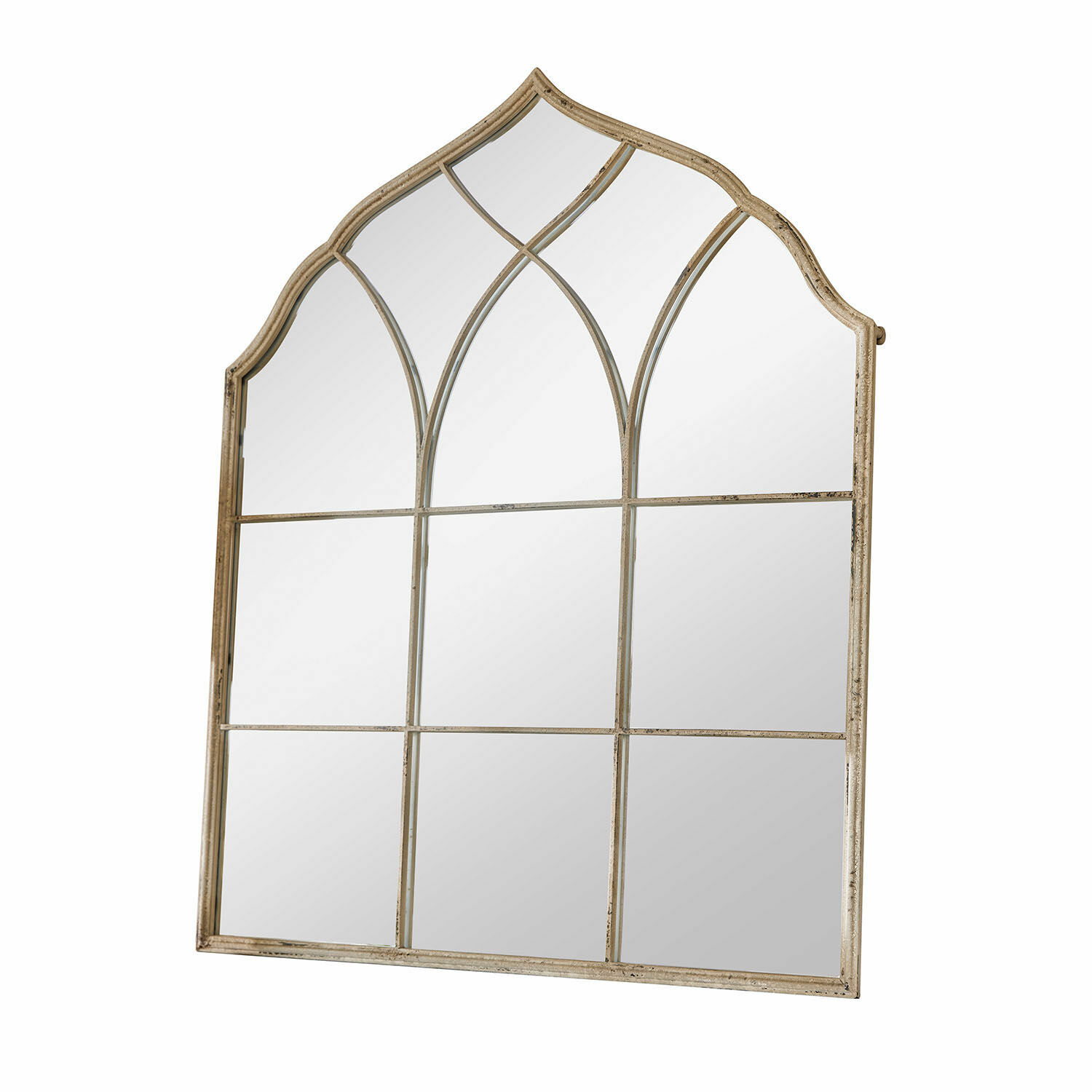 Spiegel Jean-Pierre Wandspiegel met metalen frame in antiek goudkleur, decoratief gevormd met raamverdeling