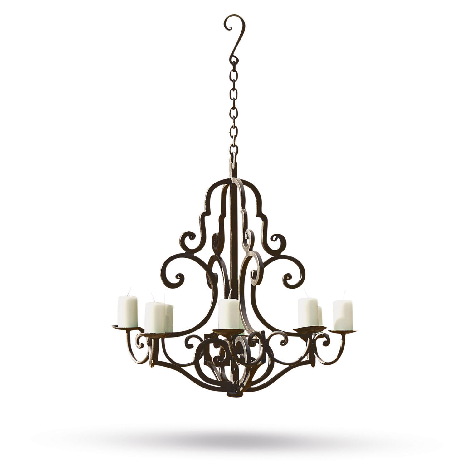 Kroonluchter Geneuve Zwarte smeedijzeren kroonluchter met zes witte kaarsen, decoratieve hanglamp voor binnen