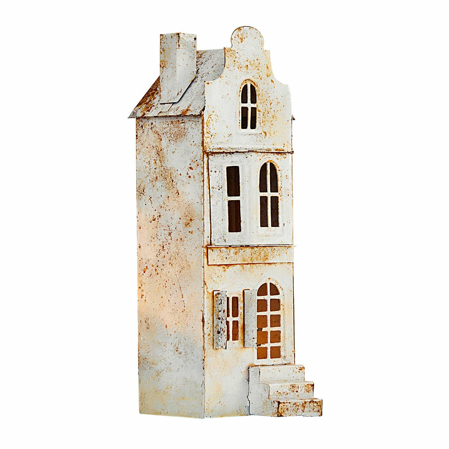 Windlichtje Mirexo Decoratief wit metalen huis met roesteffect, interieurdecoratie met LED-verlichting