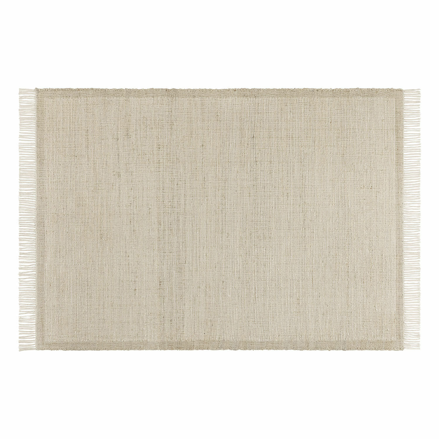 Vloerkleed Placidia Beige vloerkleed met franjes van natuurlijk materiaal, eenvoudig ontwerp voor interieur