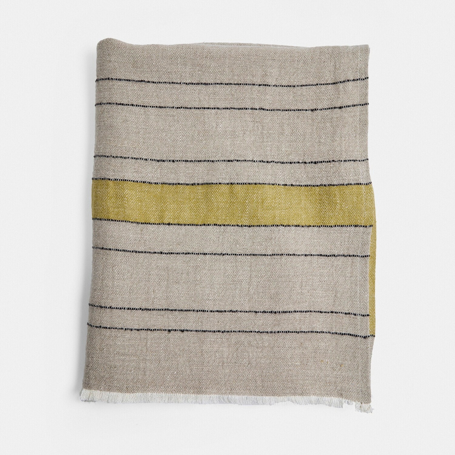 Plaid Brisalda Beige linnen deken met zwarte en gele strepen, zachte decoratieve woontextiel