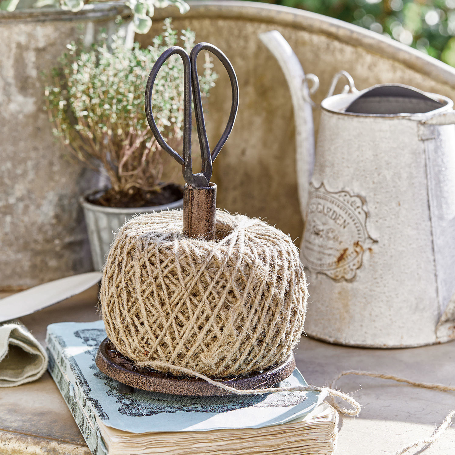 Touwhouder met schaar Winsome Natuurlijke juten touw op metalen houder met schaar voor tuinieren en decoratie