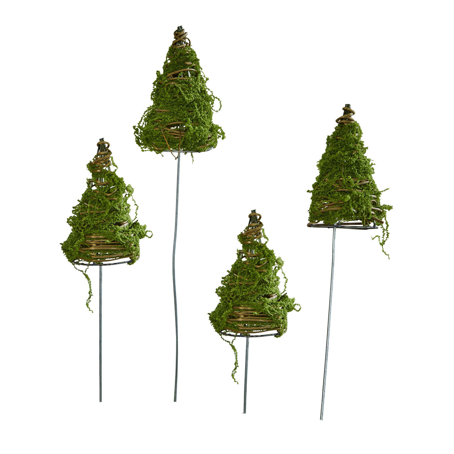 Decoratieve groene mosdennenbomen op metalen pinnen voor tuin of interieur