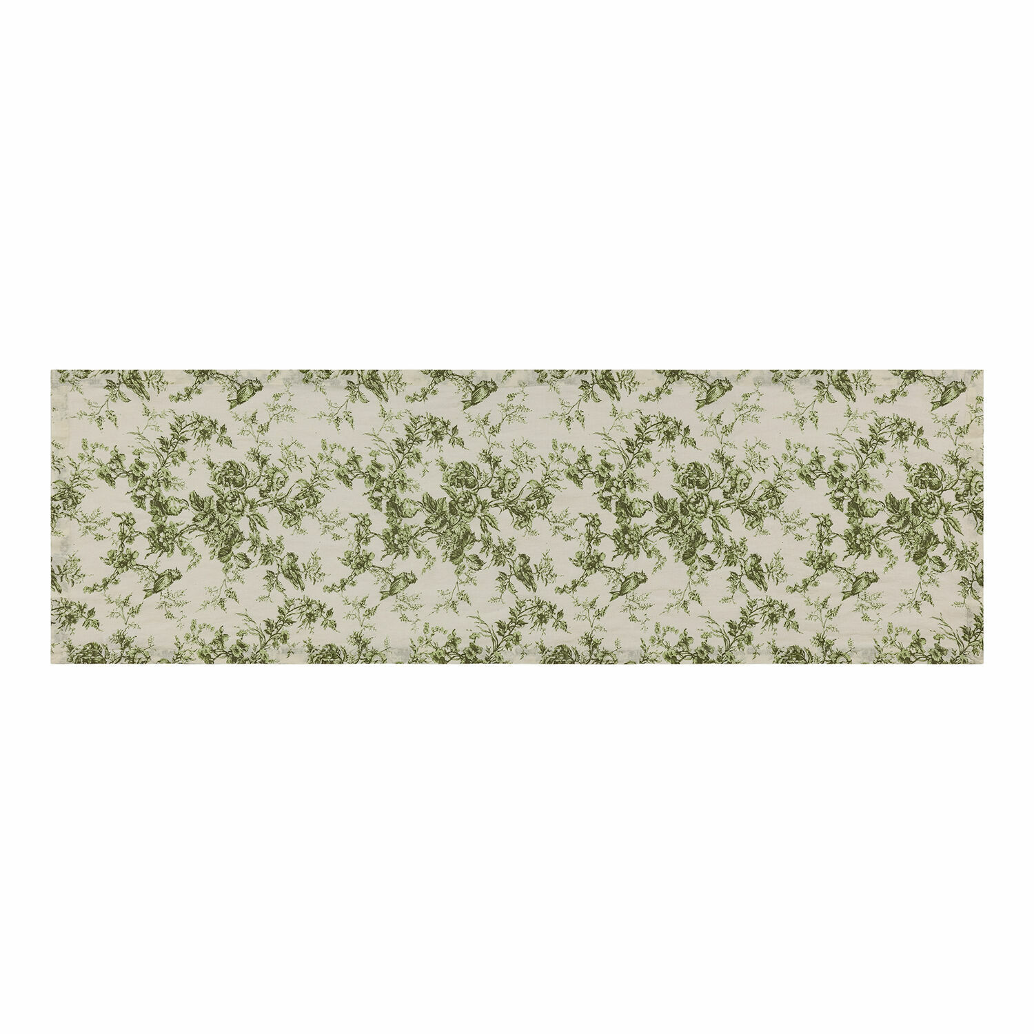 Tafelloper Mercier Tafelloper met groen bloemenpatroon op crèmekleurige stof, tafeldecoratie, textiel