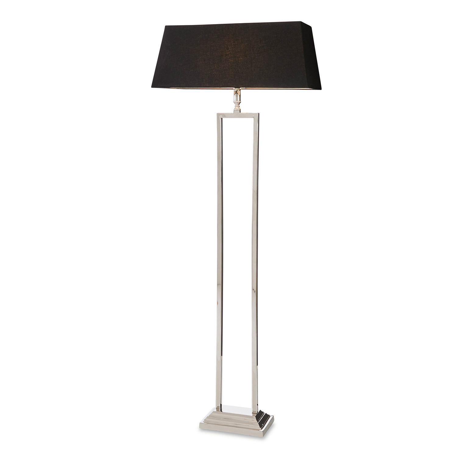 zwart/zilverkleurig Staande lamp Barki met zwarte kap en zilverkleurige metalen voet voor woonkamer