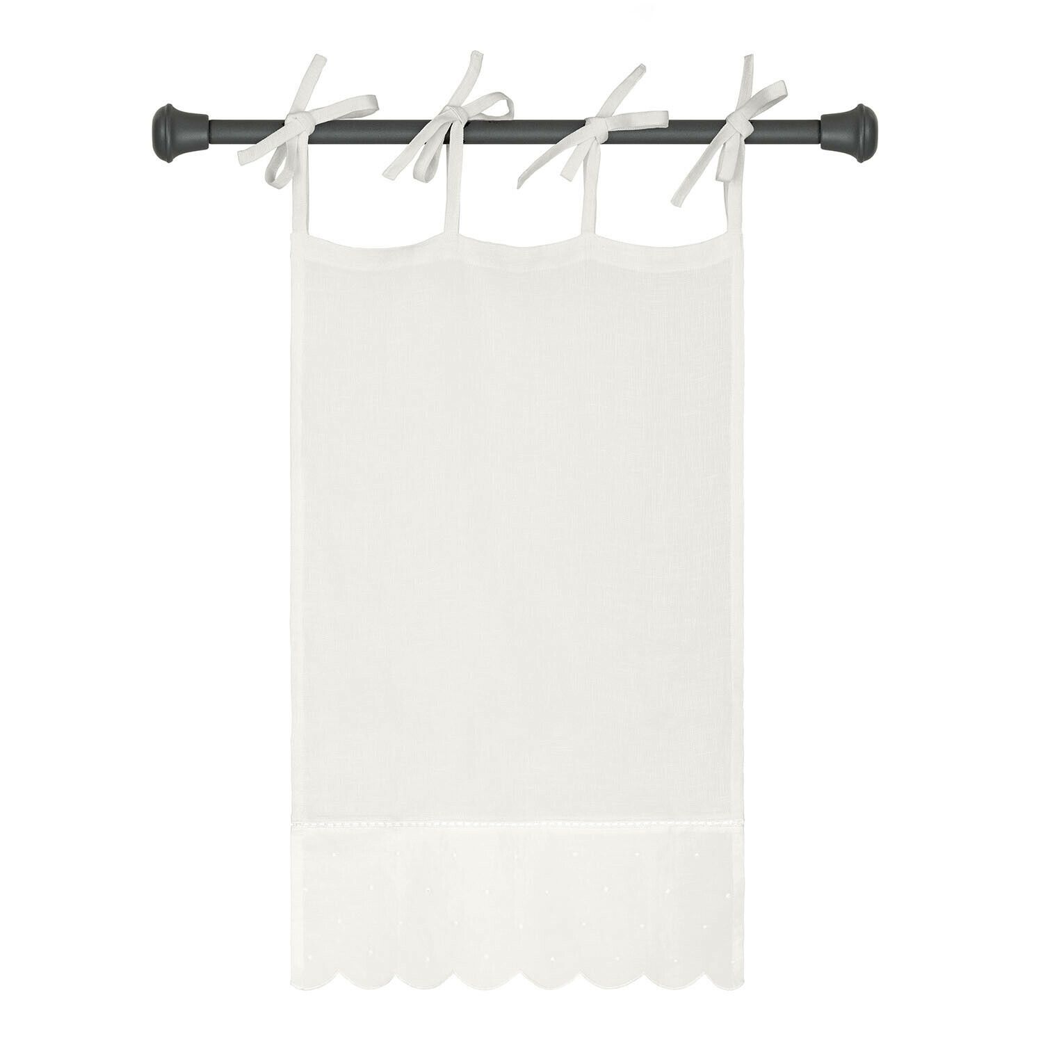 Witte katoenen vitrage met striklinten en gegolfde zoom, stijlvolle raamdecoratie