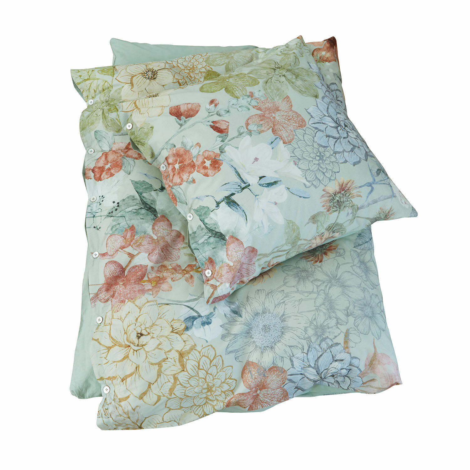Beddengoed Therenor Katoenen beddengoed met pastelkleurige bloemen op lichte achtergrond, subtiel ontwerp