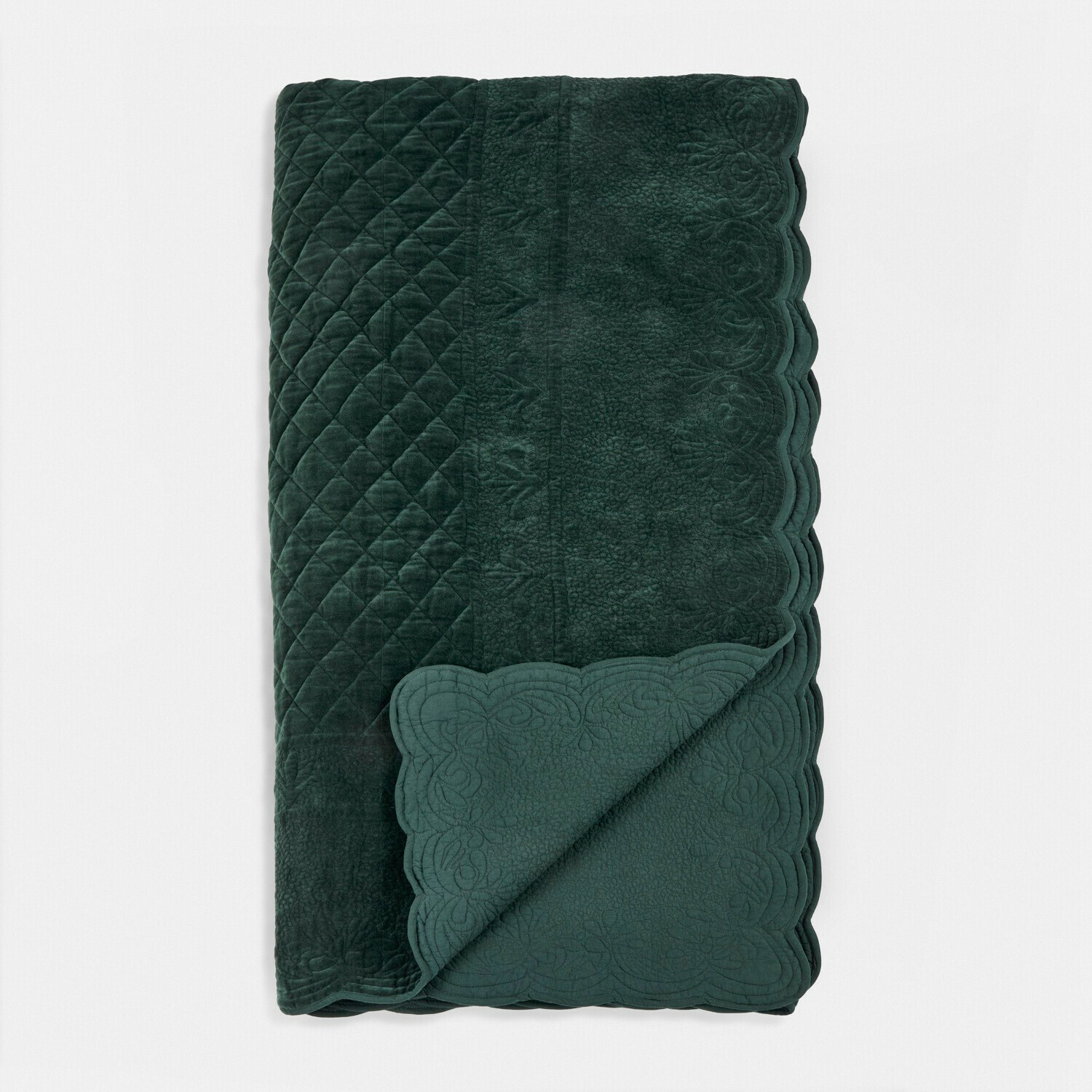 Quilt Lunévois Groene doorgestikte deken van zacht materiaal met decoratief patroon en golvende rand