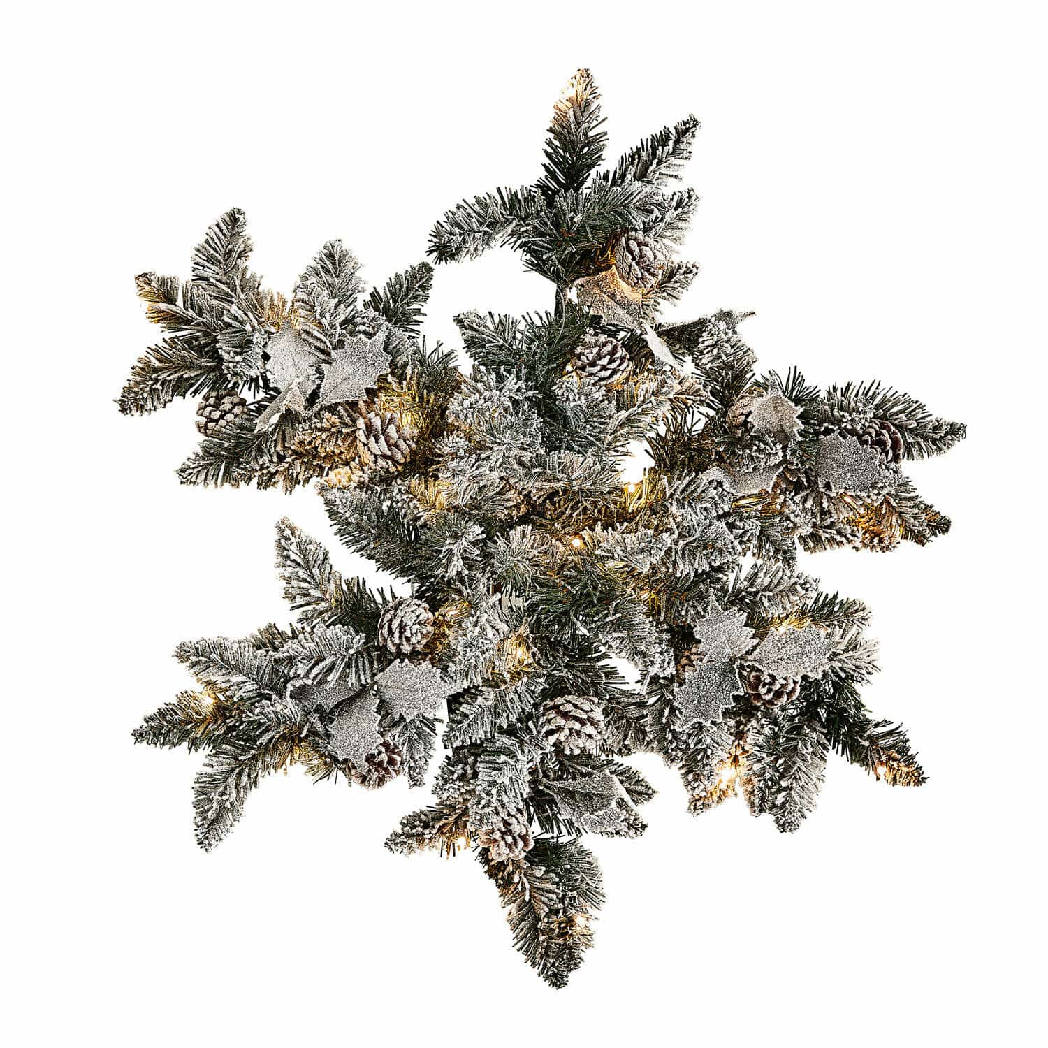Ledkerststuk Azimara Kerstdecoratie van groene takken met dennenappels en zilveren bladeren, LED-verlichting